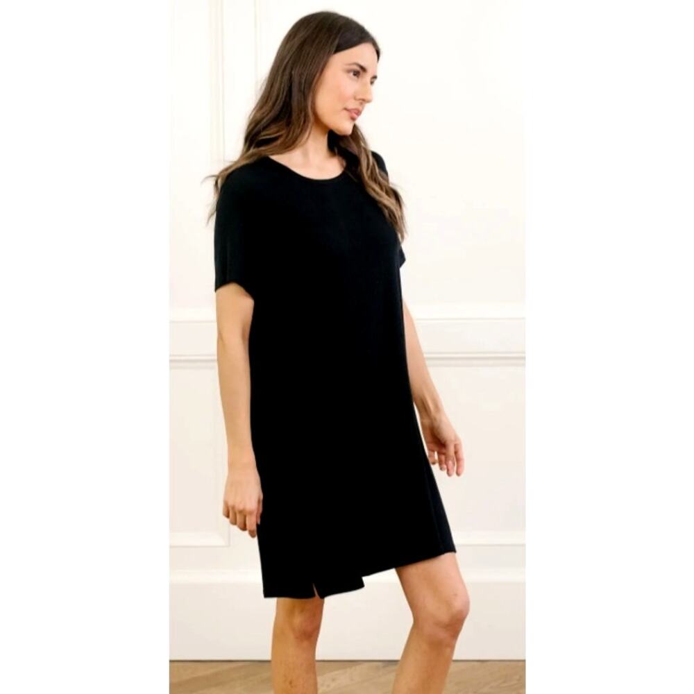 Cozy Earth Bamboo Ribbed Knit Boyfriend Sleep Dress Black M